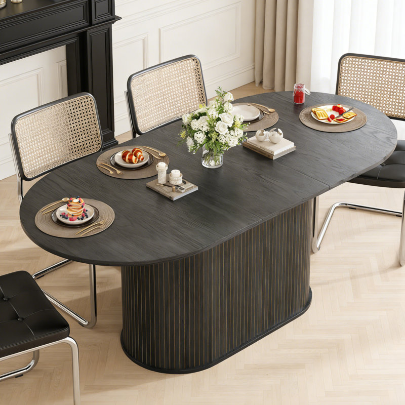 Table de salle à manger extensible de 55 à 71 po avec base piédestal cannelée, Noir