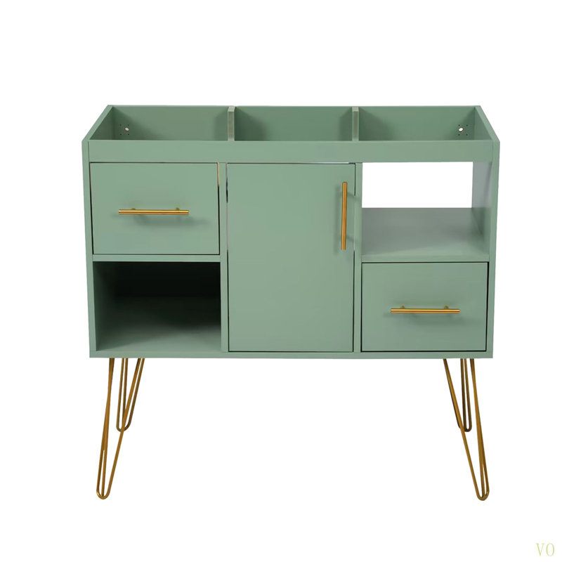 Meuble-lavabo de 36 po sans lavabo, meuble-lavabo simple autoportant moderne avec 2 tiroirs et 2 compartiments de rangement, meuble de rangement pour la salle de bain, meuble-lavabo avec cadre en bois massif