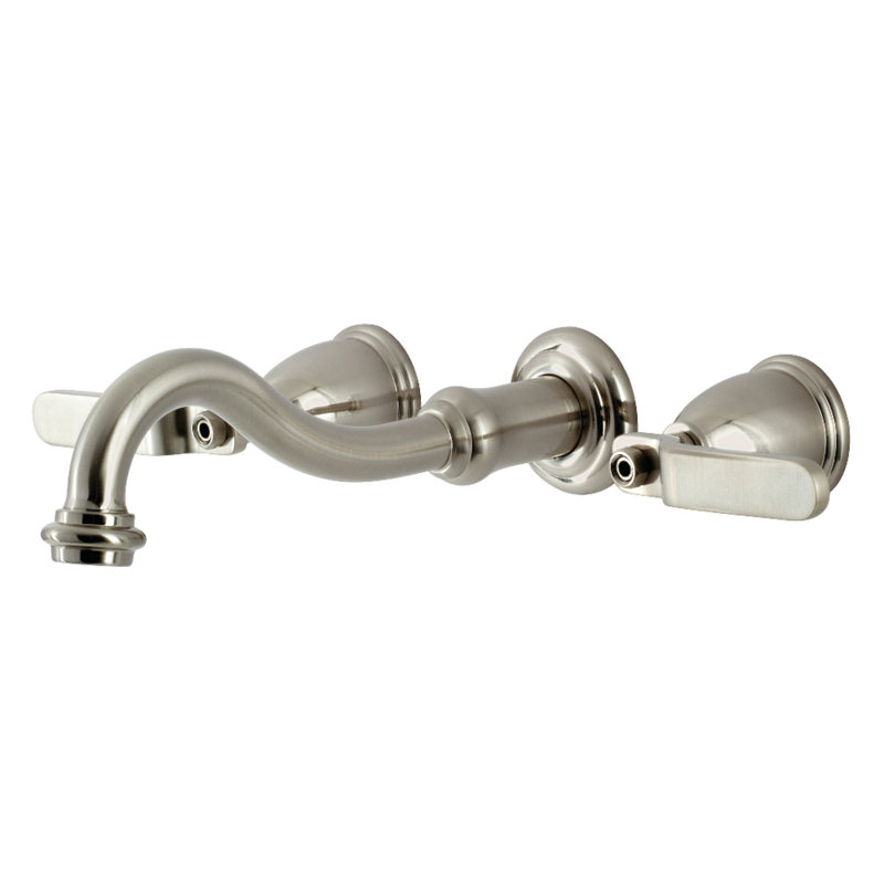 Kingston Brass Belknap Two-Handle 3-Hole Wall Mount Tub Faucet, Brushed Nickel, Lever