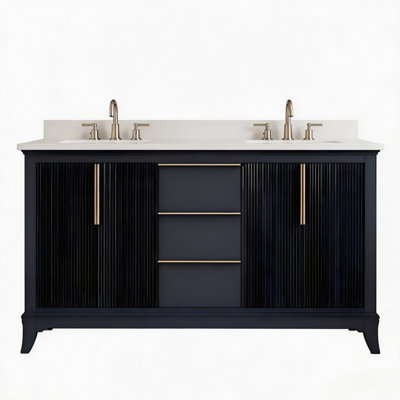 Meuble-lavabo double 60 po avec comptoir en pierre
