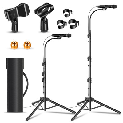 Paquet de 2: Support pour micro avec microphone à col de cygne pour hauteur de chant réglable de 24 po à 67 po avec 2 pinces pour adultes et enfants