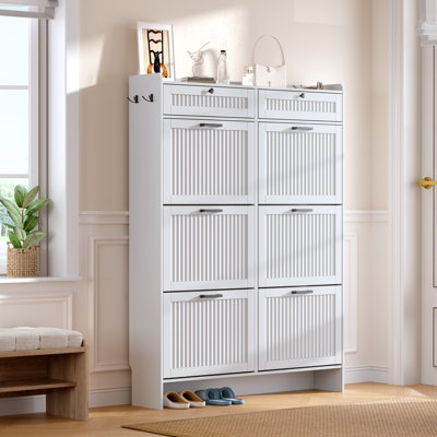 Armoire de rangement pour chaussures 42 po 13 po avec 6 portes, 2 tiroirs de rangement et des tablettes réglables pour le vestibule