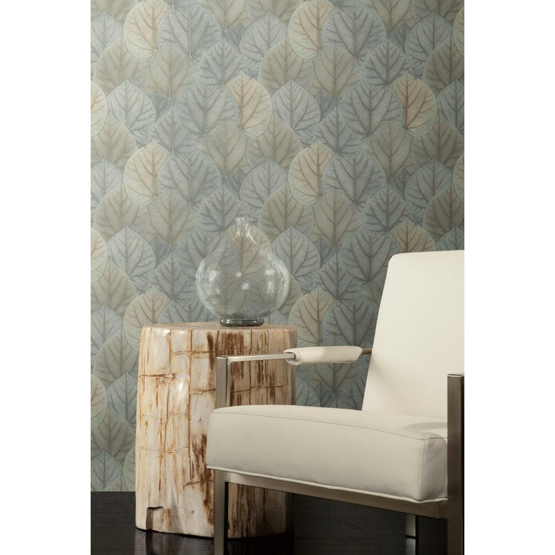 Rouleau de papier peint L 27 pi x l 27 po Leaf Concerto, Bleu / taupe