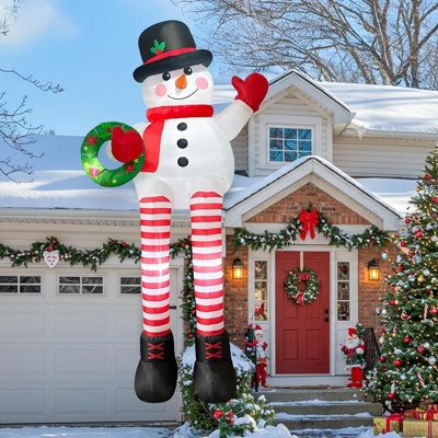 10FT Giant Christmas Inflatables, Sitting Inflatable Snowman Christmas Decorations Outdoor with Built-in LED Lights, Cute Christmas Blow up Yard Decorations for Xmas Roof Balcony Lawn Decor