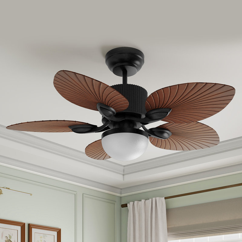  Ventilateurs de plafond en feuille de palmier de 44 pouces avec lumières et télécommande, Marron foncé
