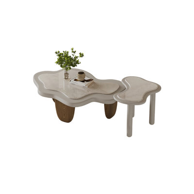 Eco-friendly Wood and Marble Coffee Table Set