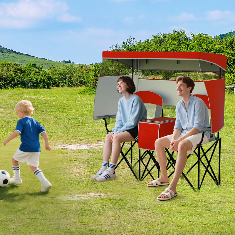 Chaise de plage double avec auvent réglable surdimensionné et pliable rouge, Red