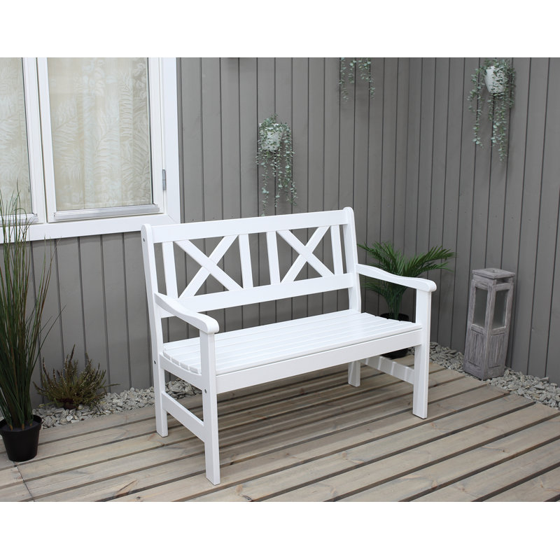 Bradon Solid Wood Pine Outdoor Bench, White, 88cm H x 107cm W x 61cm D