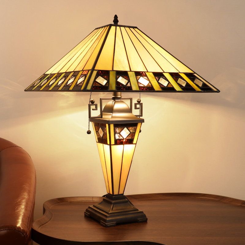 CHLOE Lighting GILES Tiffany-Style 3-Light Mission Double Lit Table Lamp 16" Shade