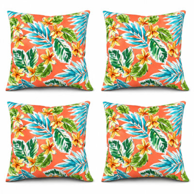 4 Pack Outdoor/Indoor Throw Pillows with Inserts with Zip, 18''x18'' Waterproof Fade Resistant Decorative Square Cushions for Couch, Sofa, Bed,-Tropical Palm Leaves