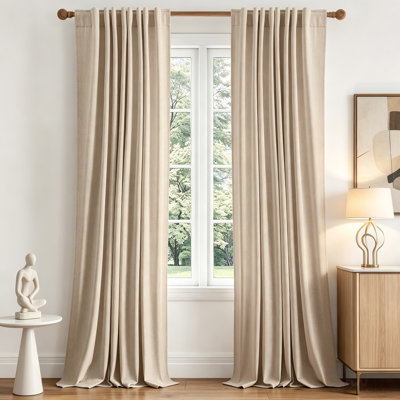 100% Blackout Linen Curtains for Bedroom 40x96 Inch Linen, Thermal Insulated Room Darkening Drapes with Back Tab Rod Pocket for Living Room, Set of 2