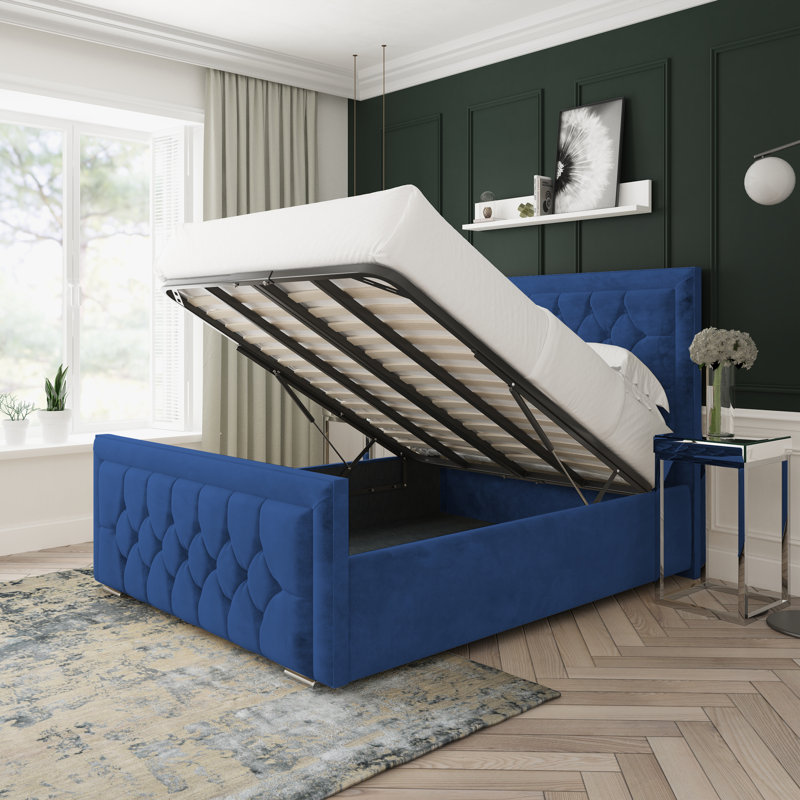 Maple Conistan Upholstered Ottoman Bed Frame, Blue, Kingsize (5')