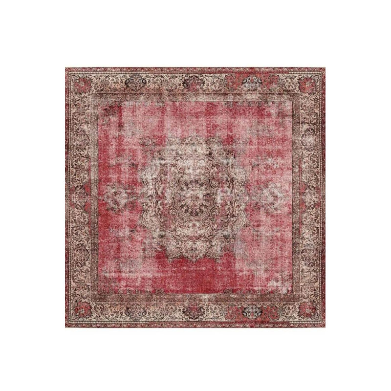 Tapis rouge à motif tissé rétro, Rectangle 3 pi 10 po x 5 pi 3 po