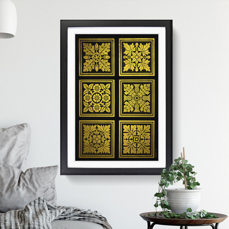 Golden Patterns - Picture Frame Graphic Art, 36cm H x 27cm W x 2cm D, Black Framed