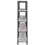Bibliothèque rustique en bois flotté gris, 4 tablettes, utilisation de bureau, bibliothèque en métal noir à 4 tablettes et support noir