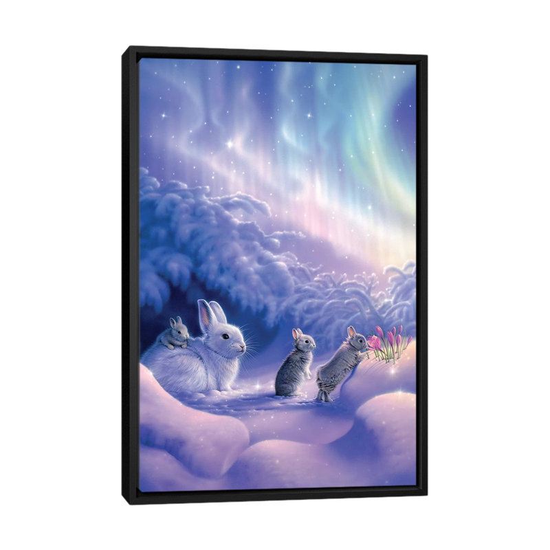 « snuggle bunnies », impression sur toile, H 26 po x l 18 po x P 1,5 po, Toile avec cadre noir, Pas de tapis