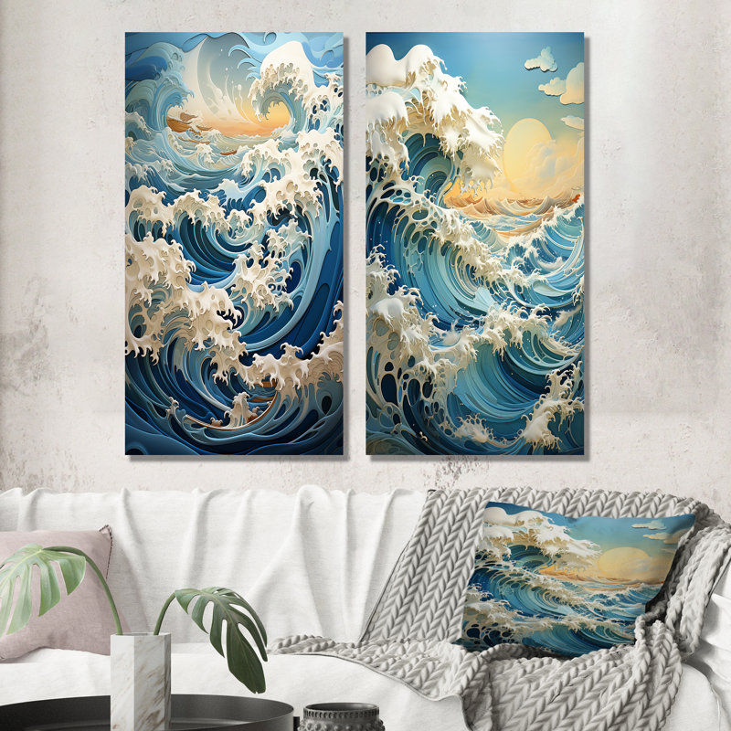 Blue Kinetic Waves «Blue Kinetic Waves», 2 pièces, Toile tendue, H 32 po x l 32 po