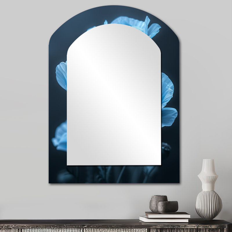 Blue black Natures Nuance Poppies I - Poppies Arch Unique Wall Mirror Decor, Blue Asymmetrical Large Mirror, Printed Metal Art