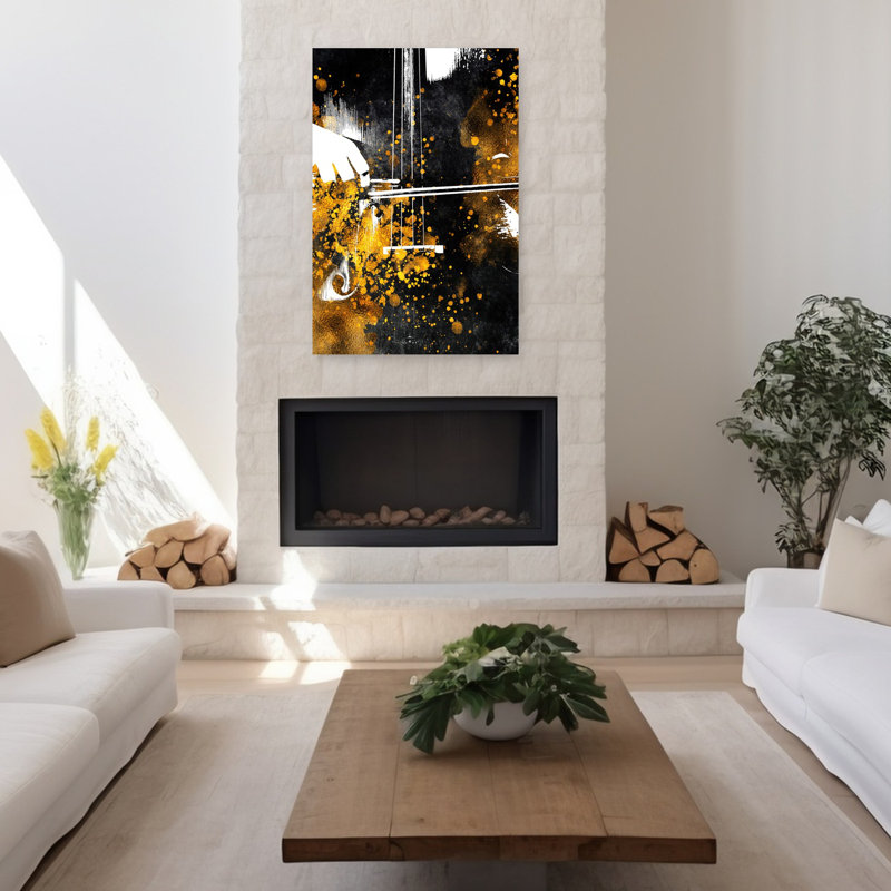 Golden Cello Melody, art mural abstrait contemporain, H 48 po x l 32 po