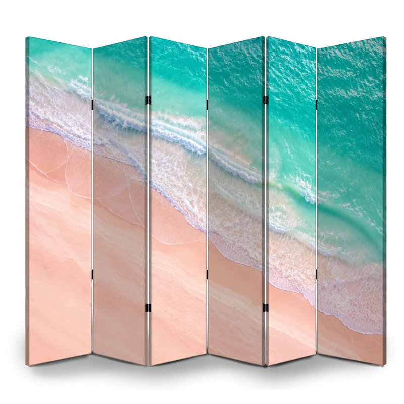 Cloison pliante 6 panneaux paravent Royal Beach Tropical Beach Shoreline Turquoise Ocean Waves Toile douce, 6