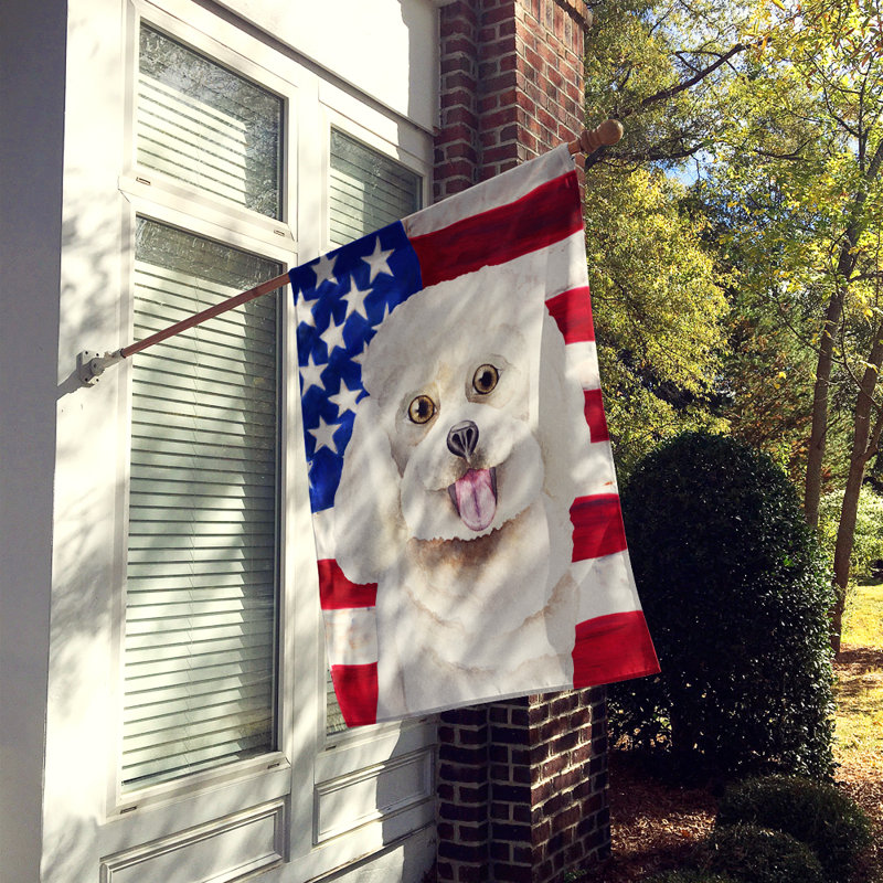 Drapeau de maison en polyester à 2 côtés Shahnur, Bichon frisé blanc cassé