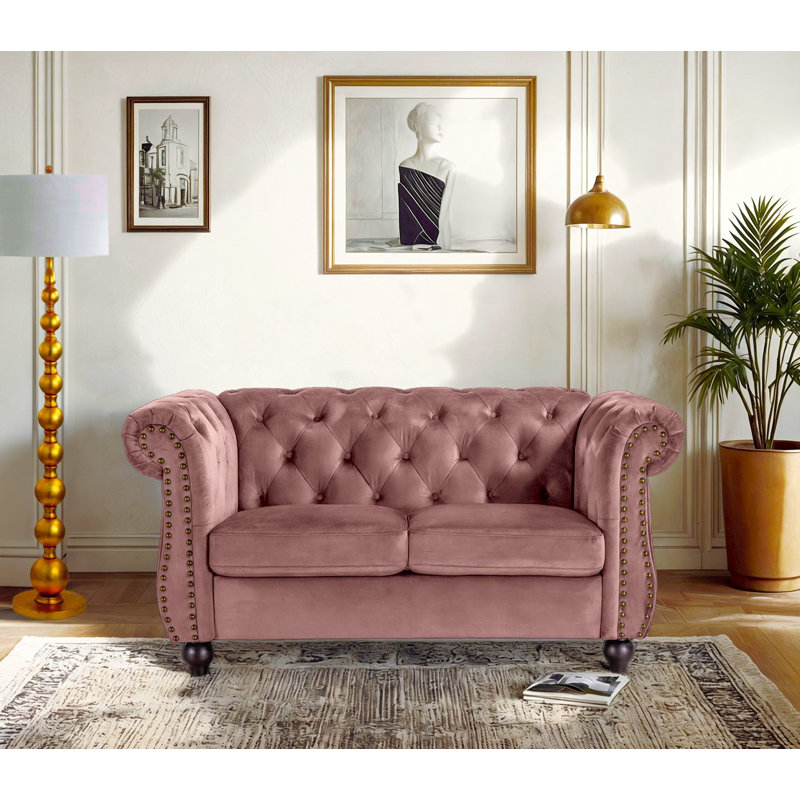 61.42'' wide velvet chesterfield design loveseat, Rose