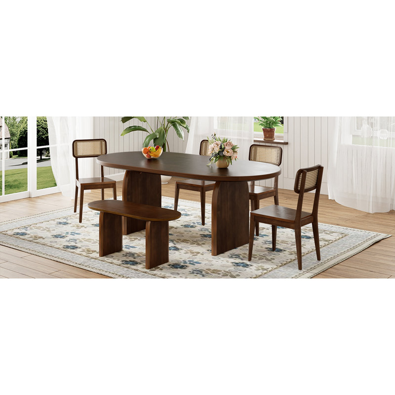 Ensemble de table de salle à manger 6 pièces avec banc, ensemble de chaises de table ovales pour 6 personnes, ensemble de salle à manger de style moderne, brun