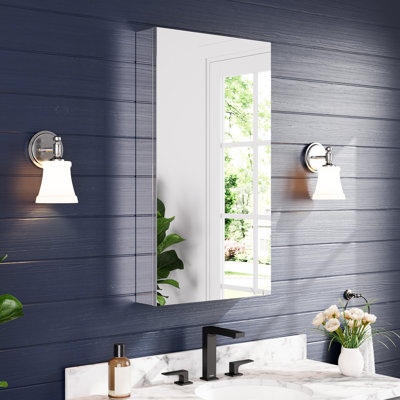 36"H Recessed or Surface Mount Frameless Bathroom Medicine Cabinet With Mirror and 3 Adjustable Glass Shelves