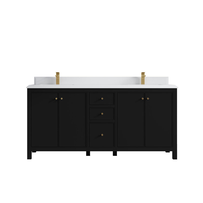 Chicago 72'' Double Bathroom Vanity with Quartz Top, White
