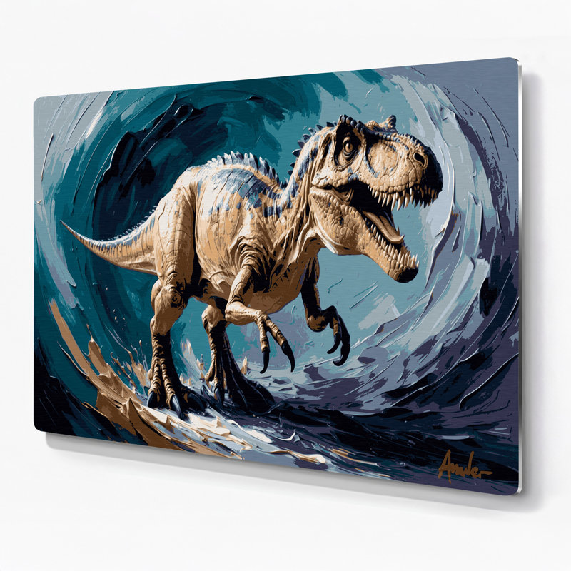 «Dinosaur Velociraptor», art mural en métal gris, H 11 po x l 14 po