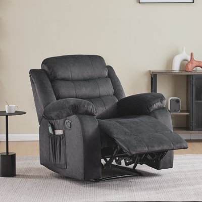 Lacreta 37" Wide Modern Chenille Soft Backrest Manual Recliner with Massage & Heating Function Black