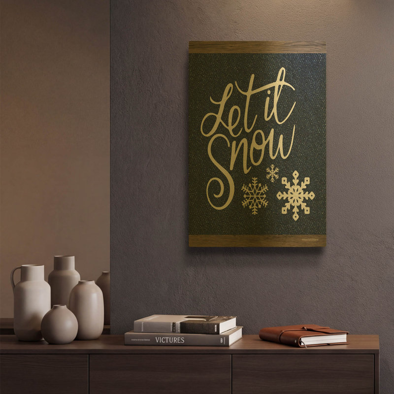 «Let It Snow» par Bluebird Barn, art mural en métal doré, 12 po x 16 po, 12"x16"
