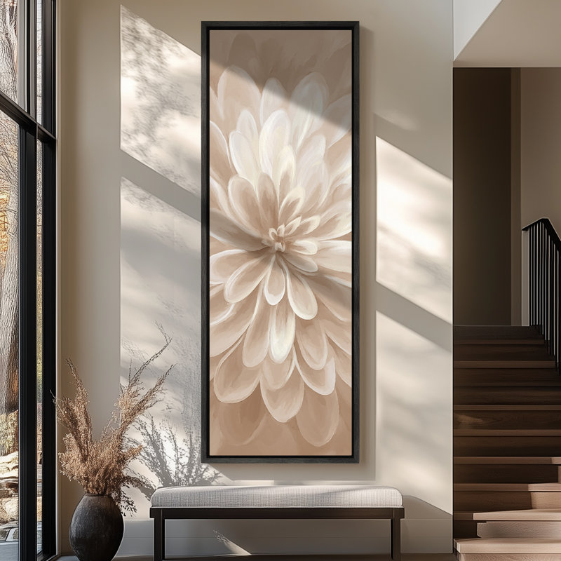 Élégante fleur beige - motif floral abstrait de pétales en gros plan - grande impression encadrée sur toile de la chambre principale