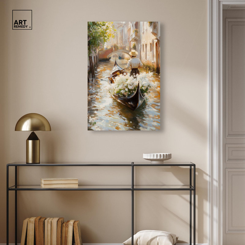 "Sunlit Canal", impression sur toile de cuisine par Art Remedy, galerie tendue, 20 x 30, Toile tendue avec châssis