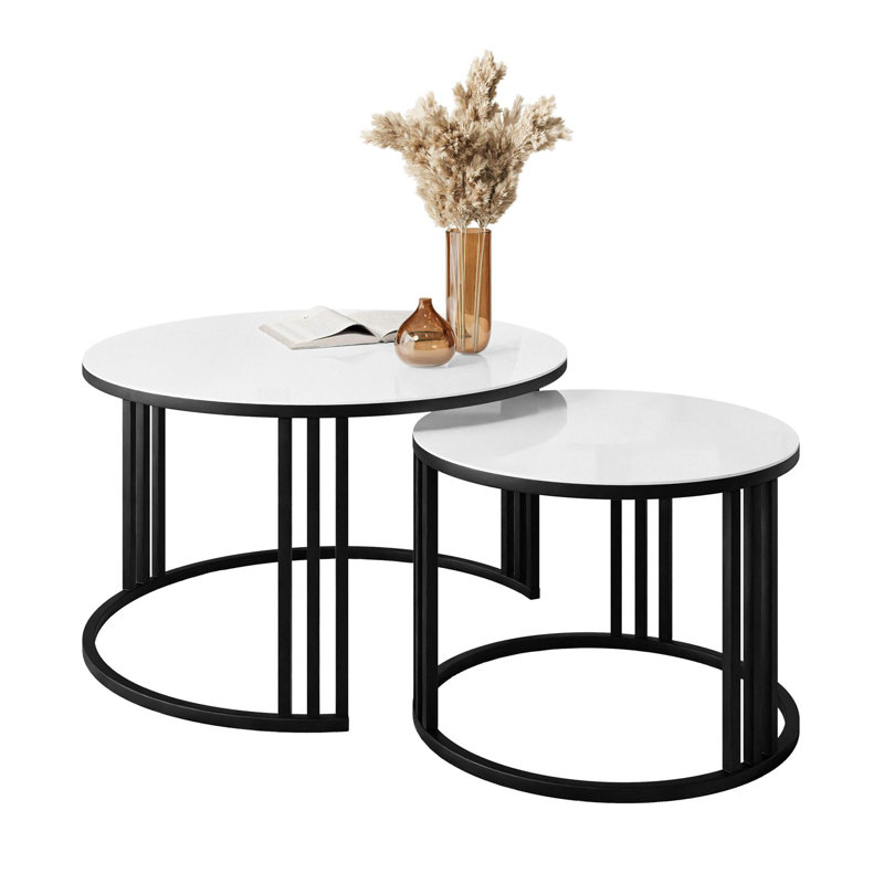 Blader Frame Coffee Table, White Glass, Black