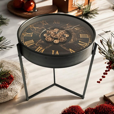 Modern & Contemporary Roman Numeral Metal Quartz Movement / Crystal Tabletop Clock Matte Black