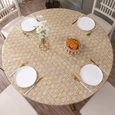 Nappe ronde ajustée en vinyle avec envers en flanelle, conception à bord élastique, housse de table imperméable, imperméable et résistant aux taches