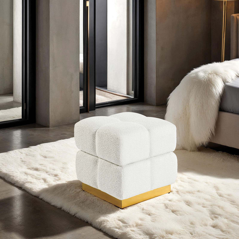 Tabouret de rangement carré de style contemporain avec finition beige et capitonnage