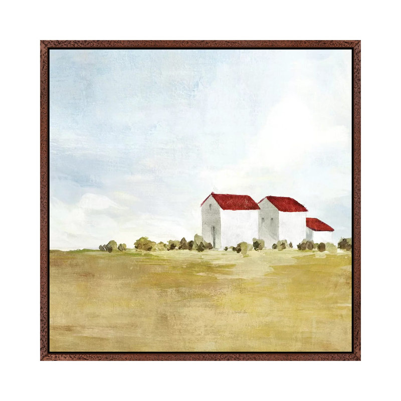 Red Farm House II 1 Piece Wall Art on Canvas, 93.98 cm H x 93.98 cm W, Classic Brown Wood Framed