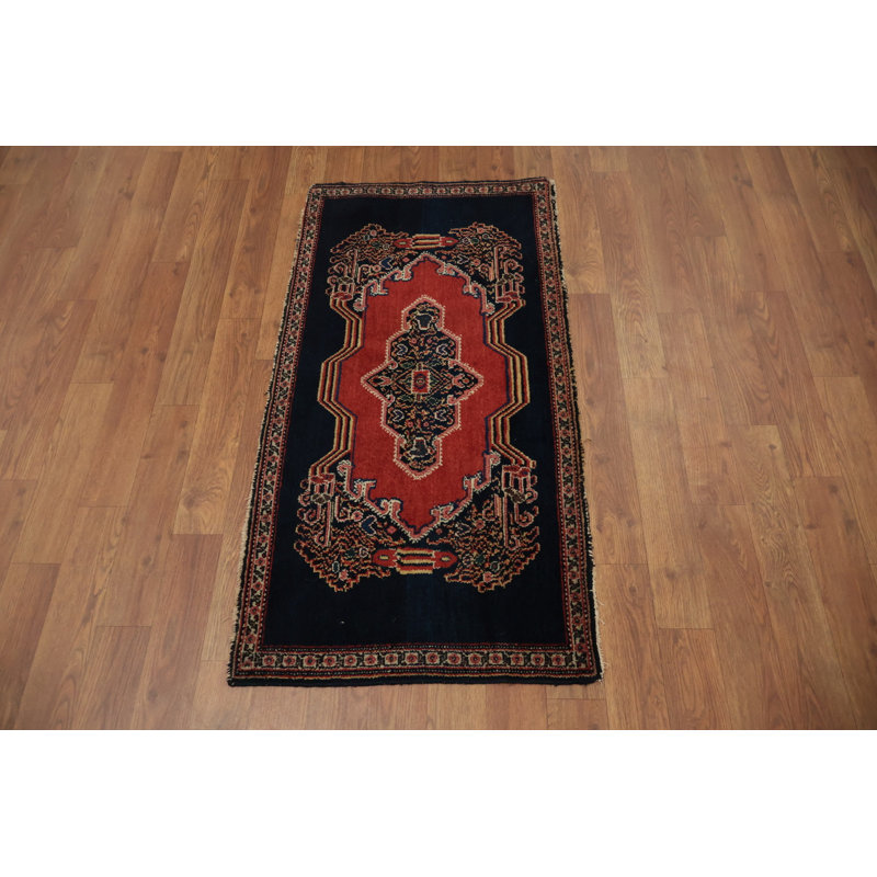 Tapis traditionnel rétro 2 x 4 avec motifs centraux audacieux