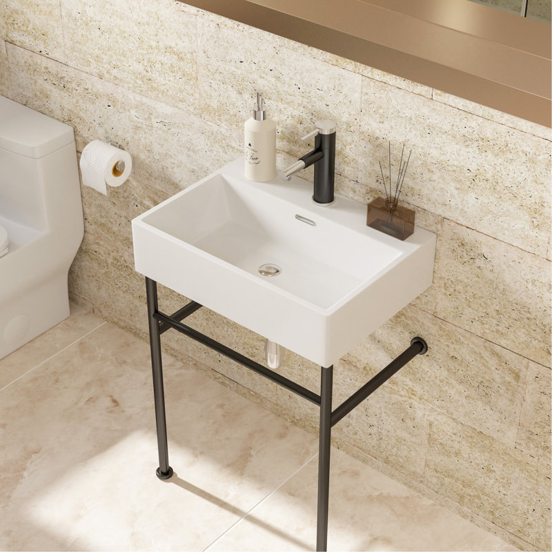 24" Bathroom Console Sink with Overflow,Ceramic Console Sink, Black