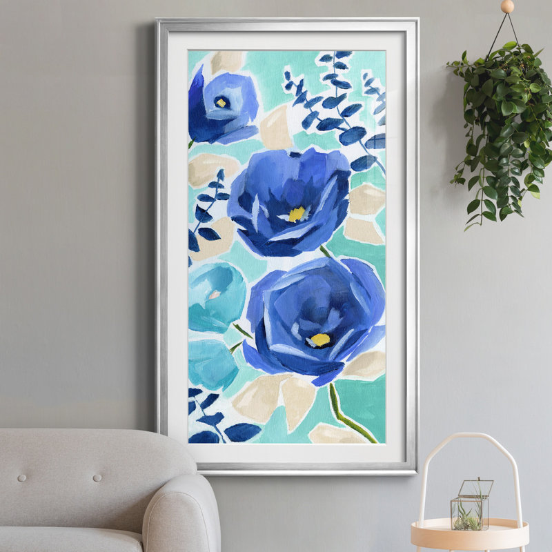 Blue Modern Garden II - Imprimé, H 22,5 po x l 42,5 po x P 1,5 po, Argent