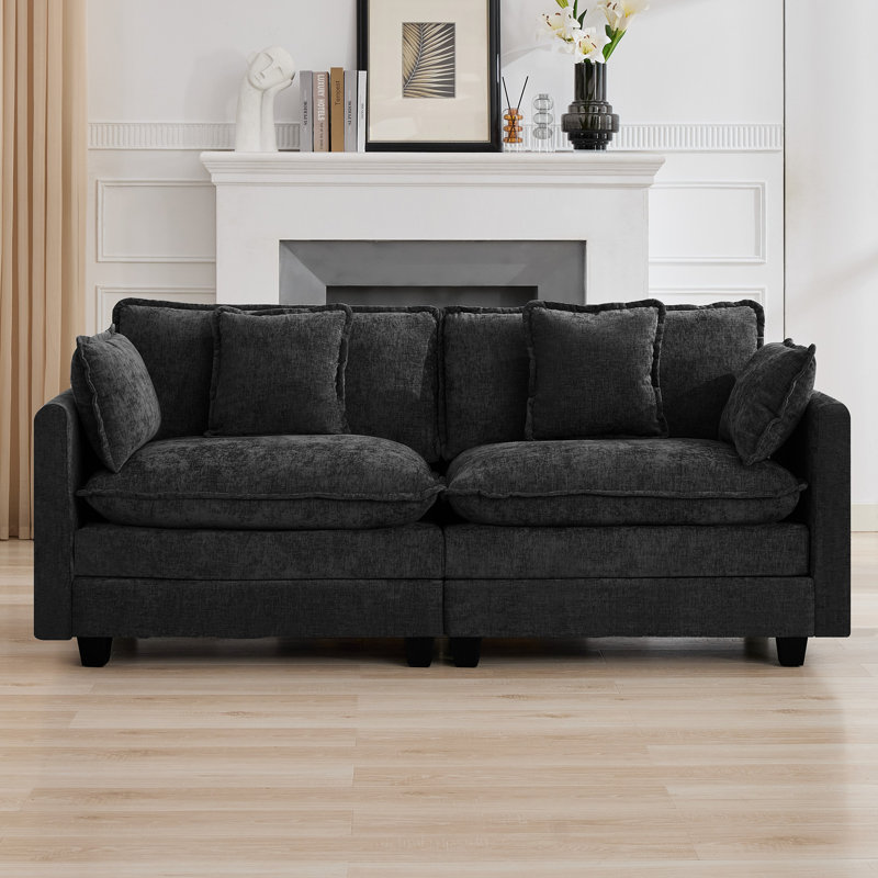 Chenille Upholstered Modular Sectional Sofa Couch with Cloud Deep Seat, Dark Gray, 2-Seater