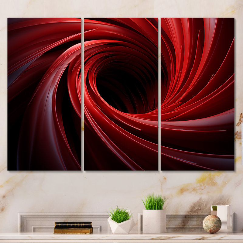 «Red Abstract Spiral Dreamscape II», art mural abstrait en spirale, Toile tendue, H 28 po x l 36 po x P 1 po