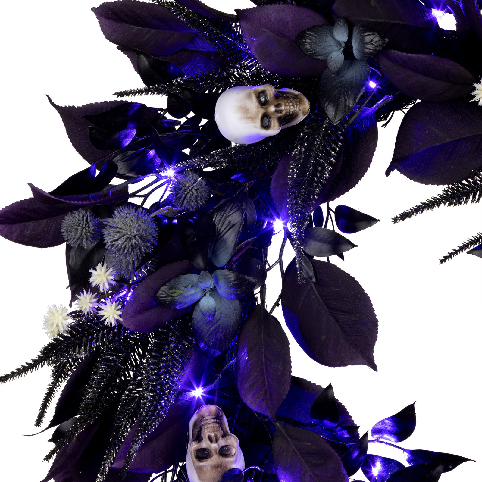 26in. Floral Mini Skulls Wreath LED Lights