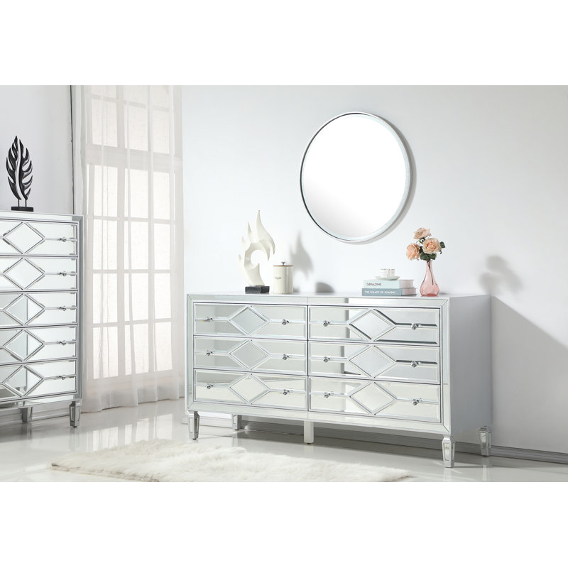 Bashaw 64'' W 6 - Drawer Dresser, Silver