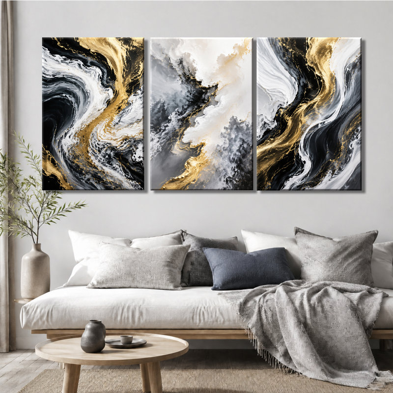 Tableau mural à 3 panneaux, impression sur toile effet marbre, décoration murale abstraite moderne, 28 * 40 pouces * 3