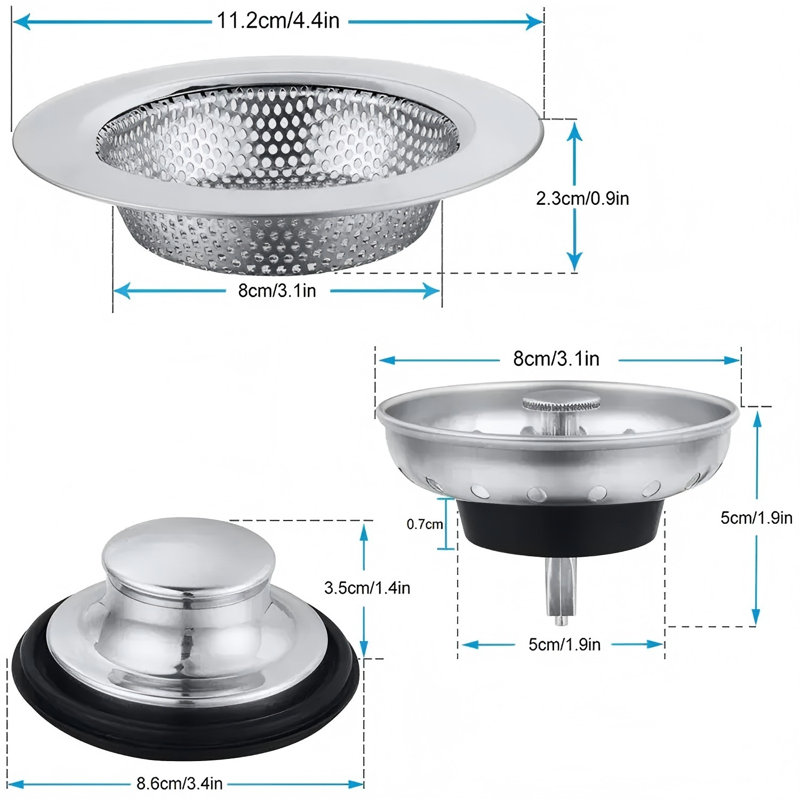 3 Pieces Kitchen Sink Stopper Strainer Garbage Disposal Plug(Silver)