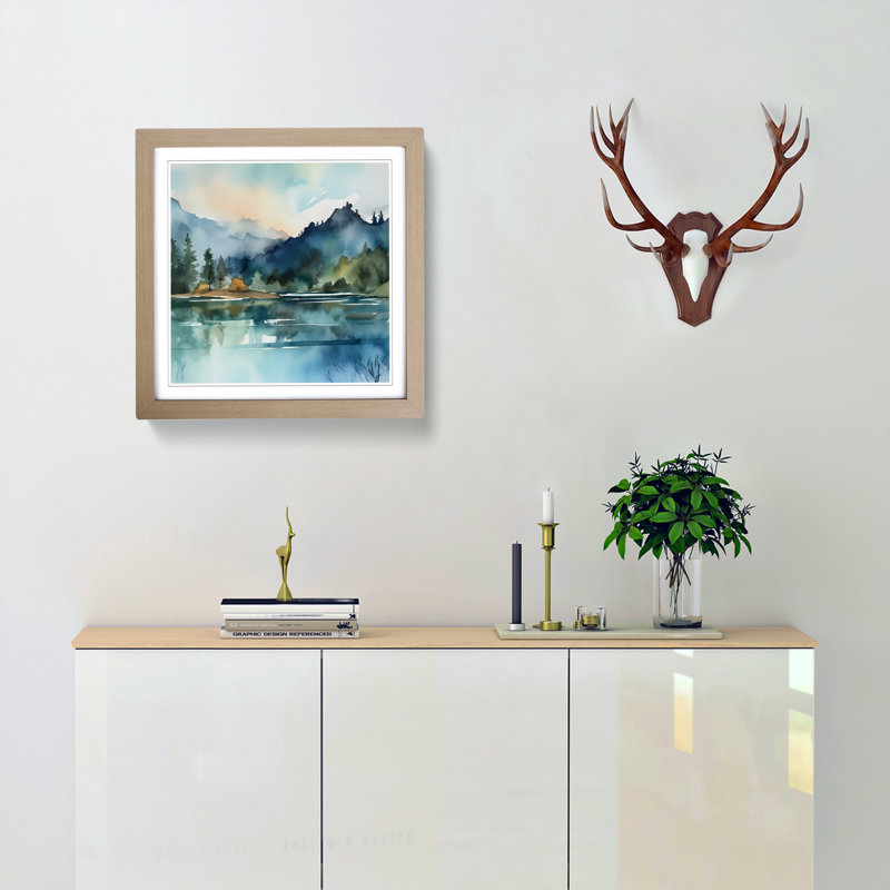 Lake Watercolour No.3 - Single Picture Frame Print, Oak