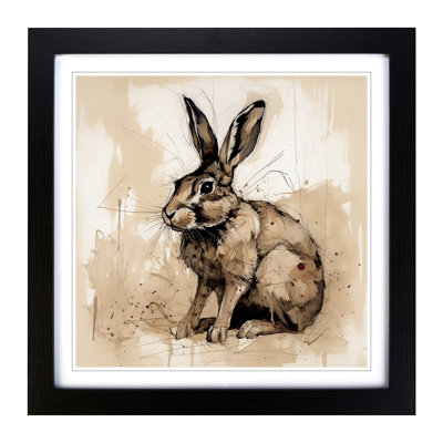 Rabbit Gestural - Single Picture Frame Print on Wood